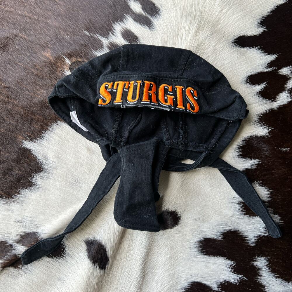 vintage 80s Sturgis biker rally orange embroidered patch black biker cap